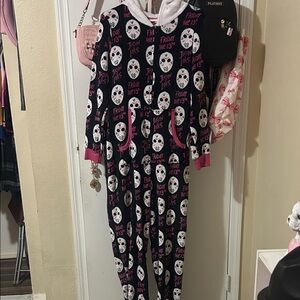 Women's Black and Pink Graphic Onesie